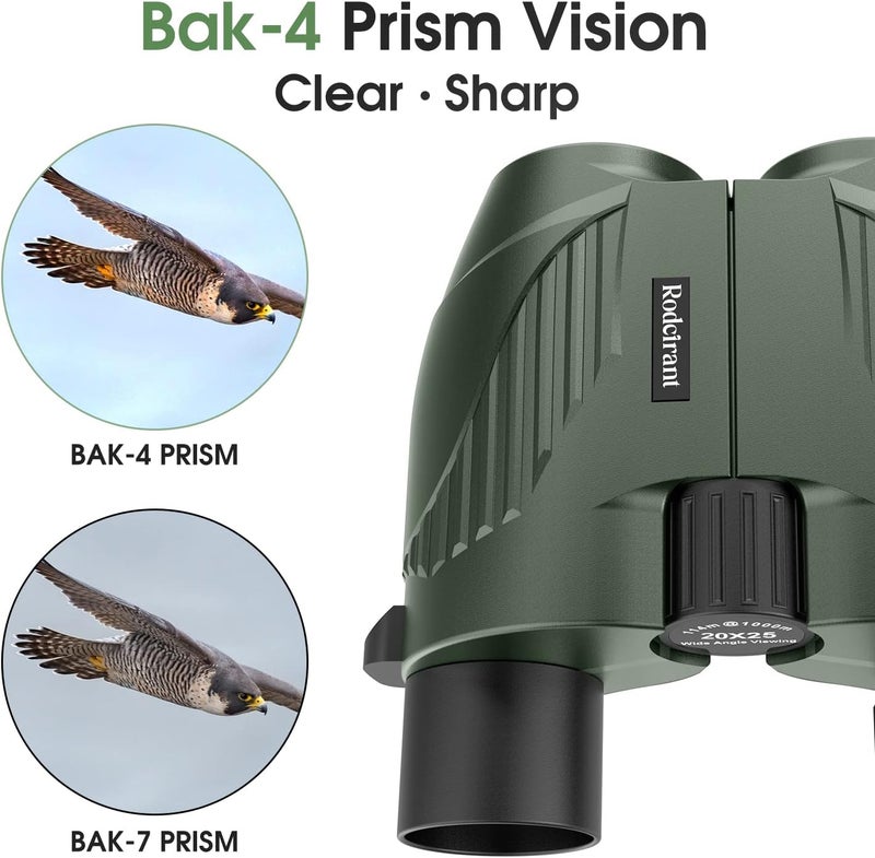 Rodcirant 20X25 Compact Binoculars for Adults and Kids,Large Eyepiece Waterproof Binocular，Easy Focus Small Binoculars for Bird Watching,Hiking and Concert, Green - Image 2